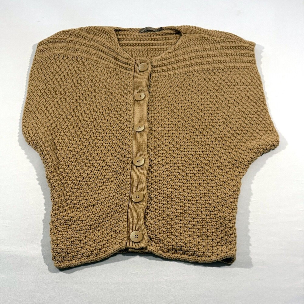 Prana Estee Sweater Vest Beige Button Chunky Beachy Boho Organic Cotton Sz M